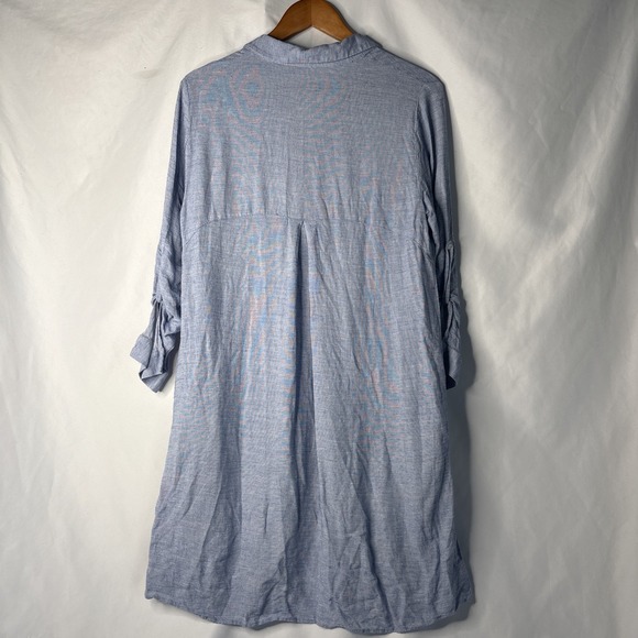 Zara Basics Women's L Chambray Roll up 3/4 Sleeves‎ Tunic Blue Shirt Dress - Picture 6 of 7